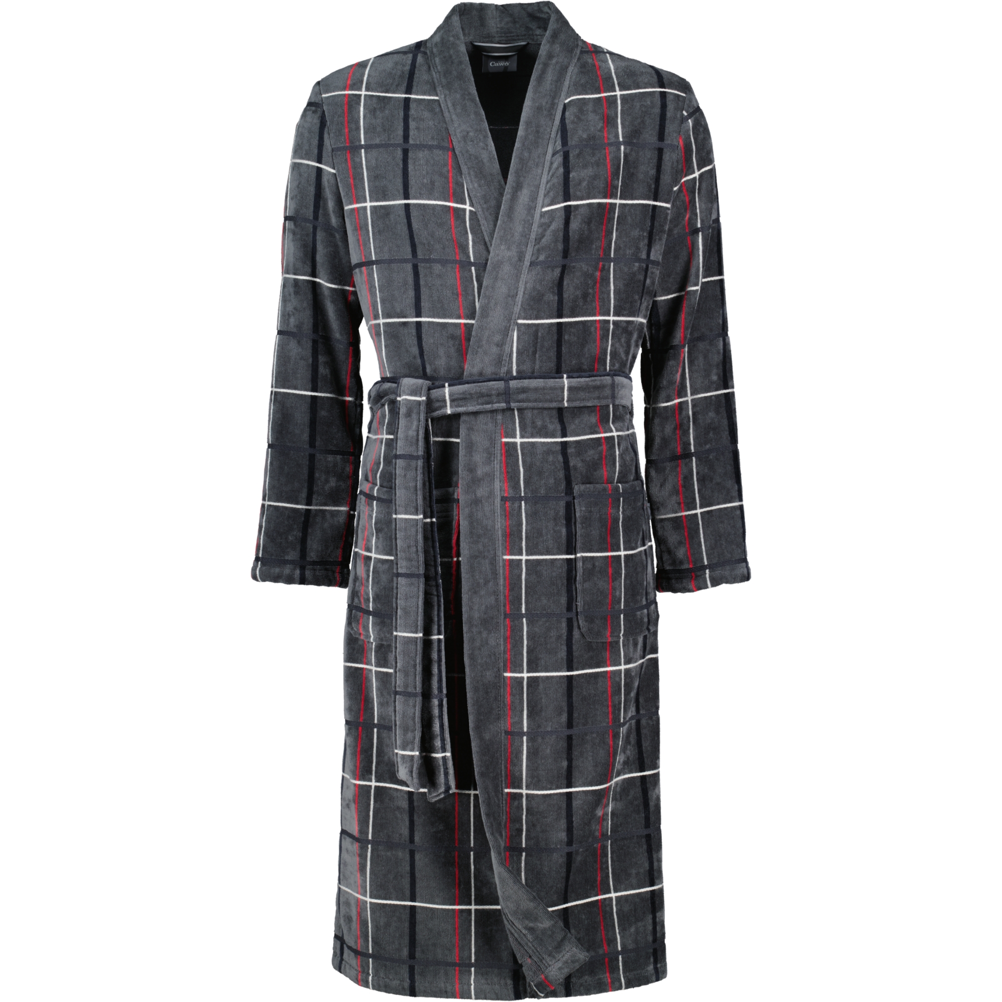 Cawö Herren Bademantel Kimono 4853 - Farbe: anthrazit-rot - 79 - S