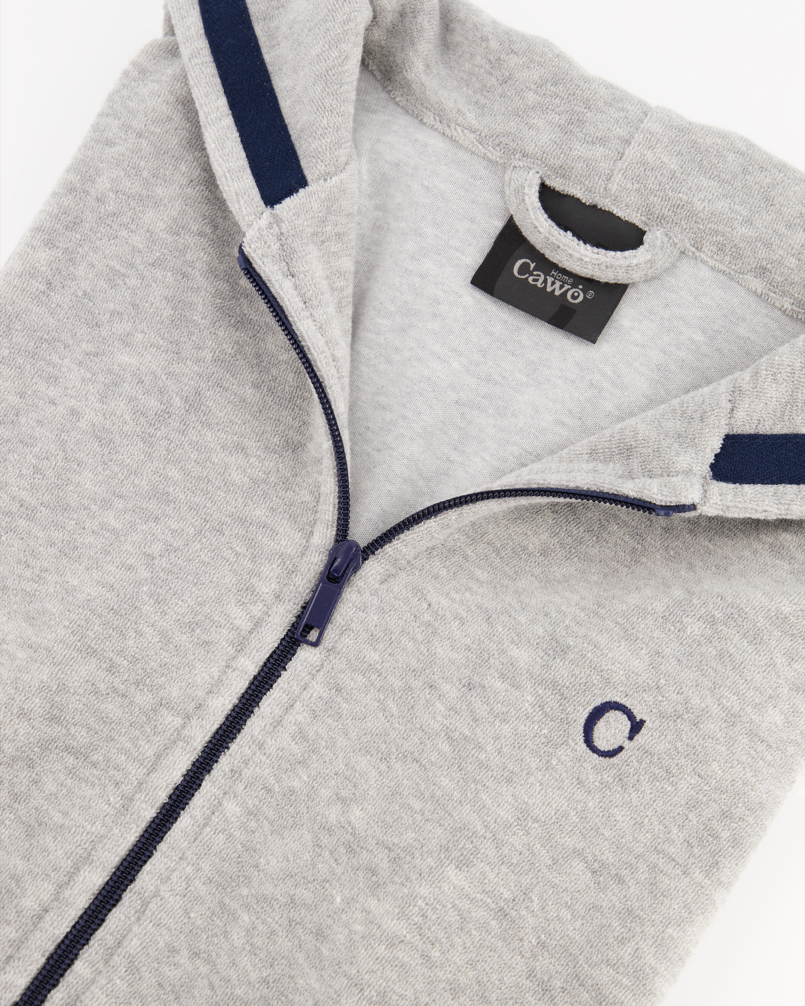 Cawö Home Bademäntel Damen Kurzmantel mit Kapuze Active 821 grau-melange-navy - 71