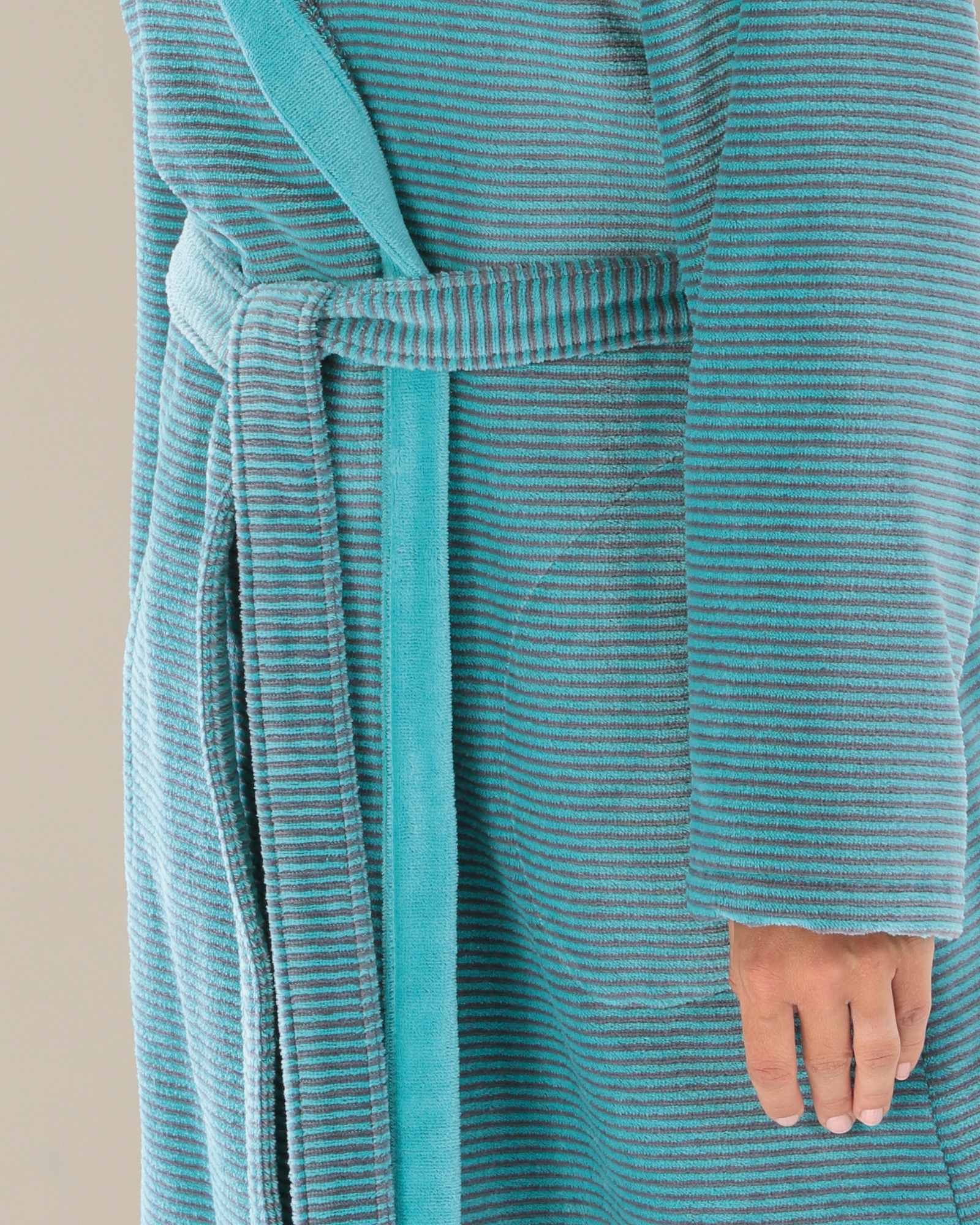 Cawö - Damen Bademantel Two-Tone Kapuze 6425 - Farbe: türkis - 47 - M