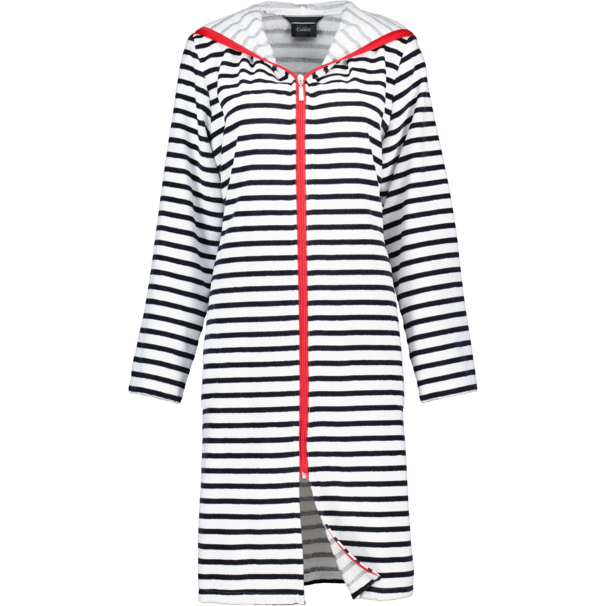 Cawö Bademäntel Damen Kurzmantel mit Kapuze Streifen 1244 schwarz-weiß - 96