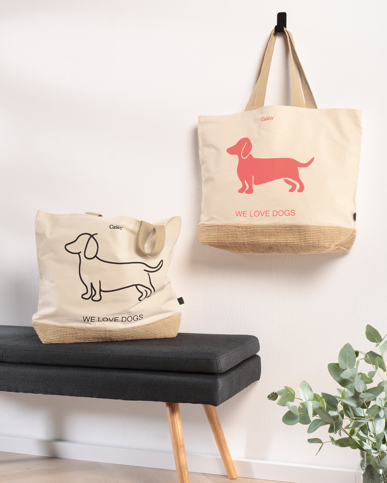 Cawö Home Beachbags WE LOVE DOGS Dogs 55702 natur/pink-orange - 32 - 40x55 cm