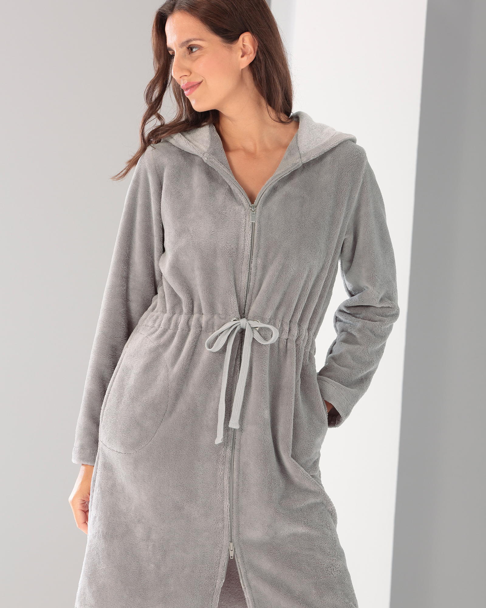 Cawö Home - Damen Bademantel Kurz Kapuze 822 - Farbe: graphit - 73 - L