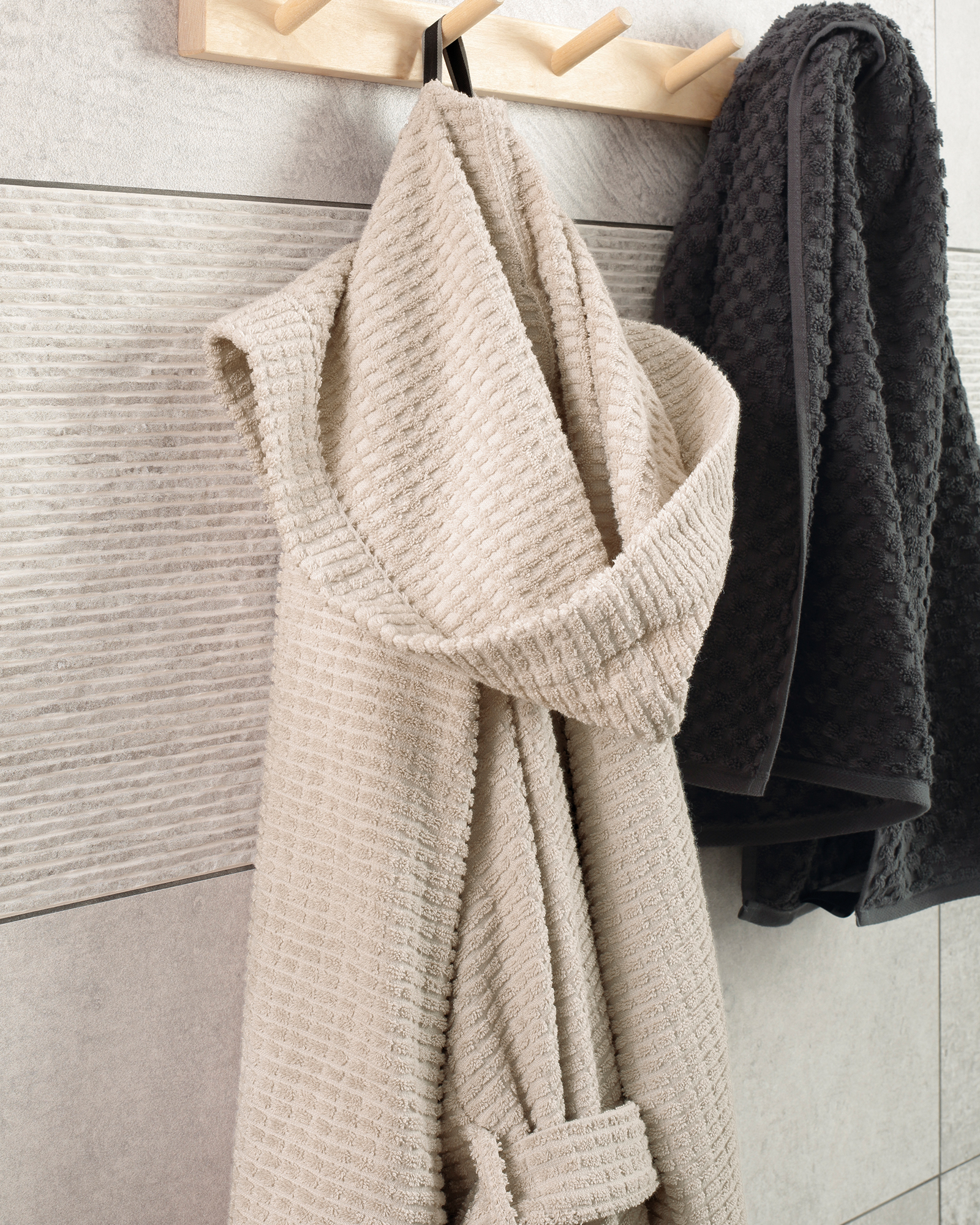 Cawö Bademäntel Herren Kimono PURE Elements 6526 travertin - 366