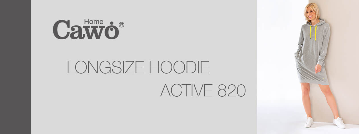 Cawö Home Active Longsize Hoodie 820 - Farbe: grau-melange/gelb - 75 Detailbild 2